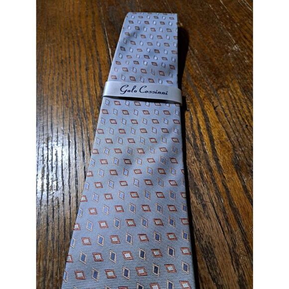 New Galo Cossinni Silk Handmade Mens Dress Neck Tie Grey Peach NWT - Picture 3 of 5